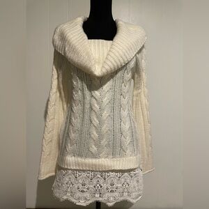 Knox Rose Cream Cable Knit Cowl Neck Sweater
